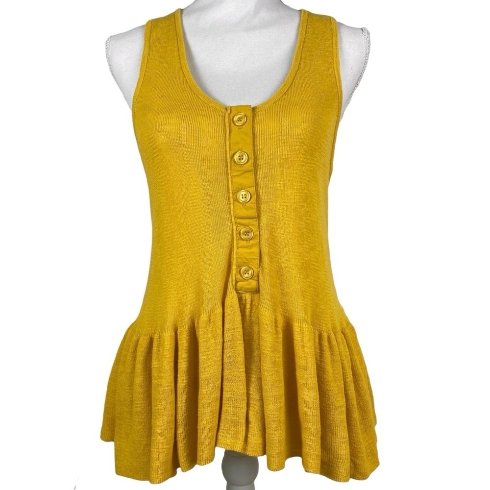 Moda Linen Peplum Tank Size Medium Mustard Yellow Ruffle Shirt Lagenlook
